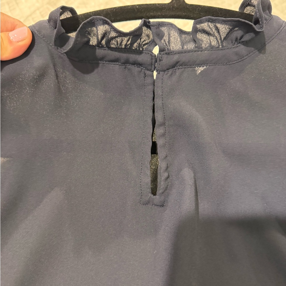 Tahari Midnight Blue Ruffle Blouse
large!! - Picture 5 of 9